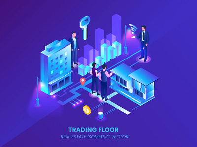 Real Estate Trading Floorreal - Isometric Vector 3d 3d animation 3d art 3d illustration animation app branding concept design graphic design illustration logo motion graphics page real estate trading ui web web design website