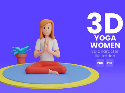 Yoga Women 3D Character Illustration 3d 3d animation 3d art 3d character 3d illustration 3d illustrations app character character design concept design illustration logo page ui web web design web development website