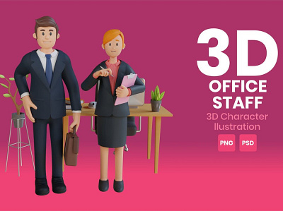 Officee Staff 3D Character Illustration 3d 3d animation 3d art 3d character 3d illustration 3d illustrations animation app character character design concept design illustration logo page ui web web design web development website