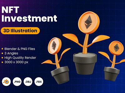 3D NFT Investment 3d 3d icon 3d icons 3d illustration art bitcoin blender blockchain coin crypto currency design ethereum icon icons illustration logo money nft wallet