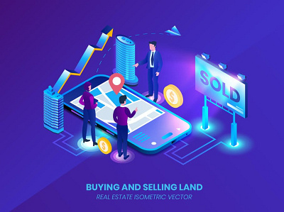 Buying and Selling Land - Isometric Vector 3d 3d animation 3d art 3d illustration app application concept eps illustration illustrations isometric isometric vector jpg page presentation unique vector web design web development website