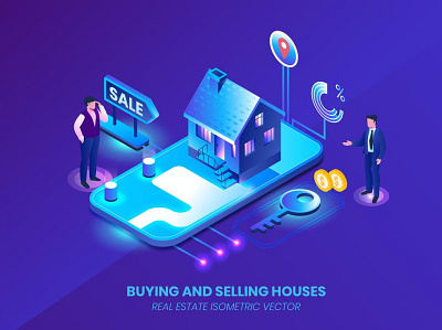 Buy and Sell Real Estate - Isometric Vector 3d 3d illustration app application concept design eps illustration illustrations isometric isometric vector jpg presentation real esate ui unique vector web design web development website