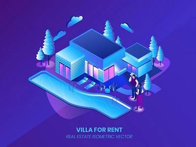 Villa For Rent - Isometric Vector 3d 3d illustration app application concept design eps illustration illustrations isometric isometric vector jpg page presentation ui unique vector web design web development website