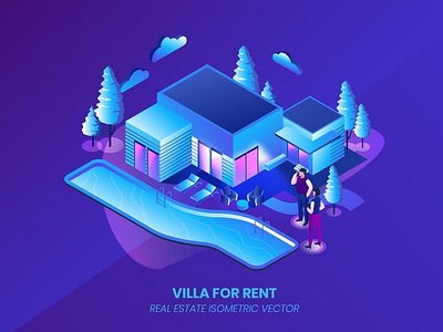 Villa For Rent - Isometric Vector