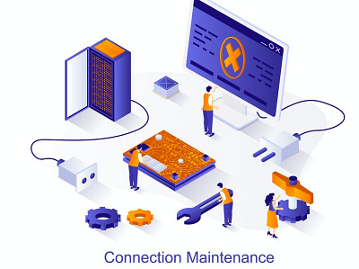 Connection Maintenance Isometric Illustration 3d 3d illustration app application concept design eps illustration illustrations isometric isometric vector jpg page presentation ui unique vector web design web development website