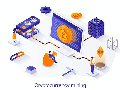 Cryptocurrency Mining Isometric Illustration