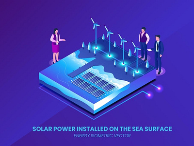 Solar Power Installed On The Sea Surface Isometric Vector