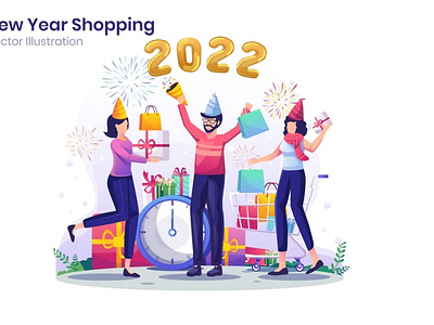 New Year Shopping Flat Illustration