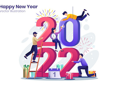 Happy New Year Flat Illustration business celebrate celebration character christmas concept flat flat illustration gift holiday illustration new new year new years people sale vector web website year