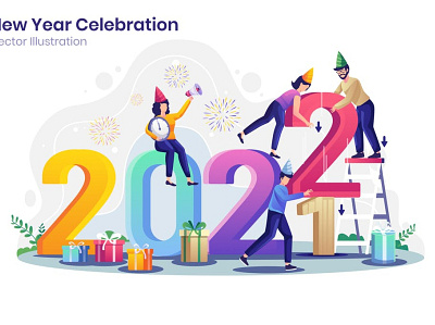New Year Celebration Flat Illustration business celebrate celebration character christmas concept flat flat illustration gift holiday illustration new new year new years people sale vector web website year