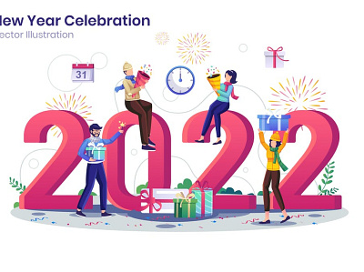 New Year Celebration Flat Illustration business celebrate celebration character christmas concept flat flat illustration gift holiday illustration new new year new years people sale vector web website year