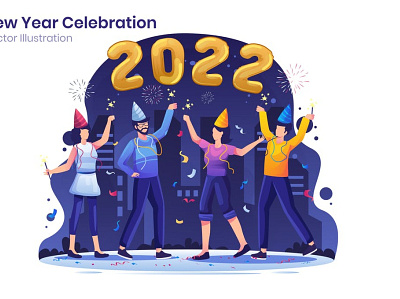 New Year Celebration Flat Illustration 2022 app celebration character christmas concept design eve fireworks gift happy holiday illustration new page party people ui vector year
