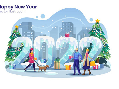 Happy New Year Flat Illustration 2022 3d illustration app celebration character christmas concept design eve fireworks gift happy holiday illustration new page party people vector year