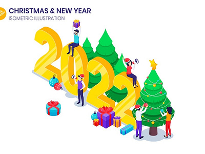 Celebrate New Year Isometric Illustration