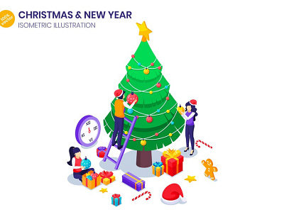 Christmas Tree Decoration Isometric Illustration 2022 celebration character christmas concept decoration gift holiday illustration isometric landing landing page new new year tree vector web web design web development website