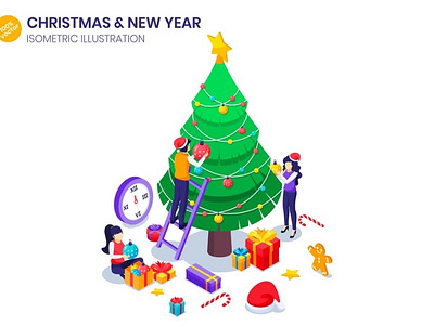 Christmas Tree Decoration Isometric Illustration