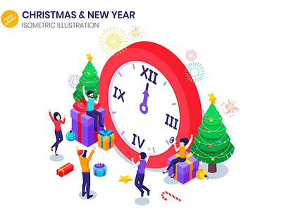 Happy New Year Isometric Illustration