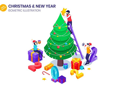 Christmas Tree Decoration Isometric Illustration