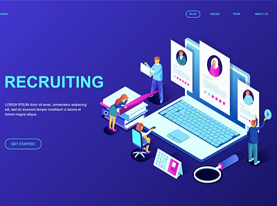 Recruiting Isometric Landing Page Template 3d background business characters concept dashboard design illustration isometric isometry landing page people resource template ui ux web website wireframe