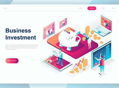 Business Investment Isometric Landing Page 3d background business characters concept dashboard design illustration isometric isometry landing page people resource template ui ux web website wireframe