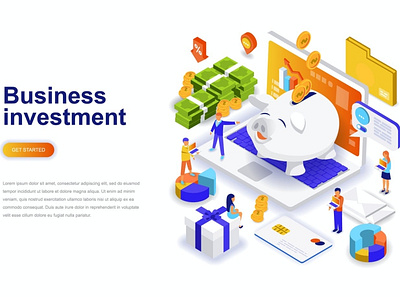 Investment Isometric Concept 3d background business characters concept dashboard design illustration investment isometric isometry landing page people resource template ui web website wireframe