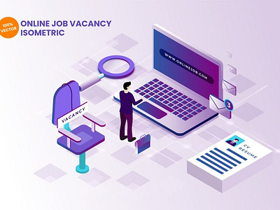 Isometric Online Job Vacancy Vector Illustration