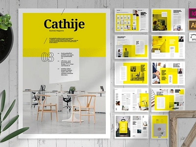 Cathije | Business Magazine Template brochure business cheap clean creative design editable editorial element indesign layout magazine marketing minimalist modern print simple template vector yellow