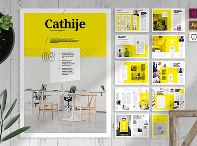 Cathije | Business Magazine Template brochure business cheap clean creative design editable editorial element indesign layout magazine marketing minimalist modern print simple template vector yellow