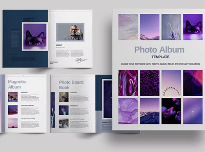 Free Purple Photo Album Layout bleed brochure brochure template business catalog catalogue clean clear cool fashion indesign layout magazine magazine design magazine template minimal modern photo album print template
