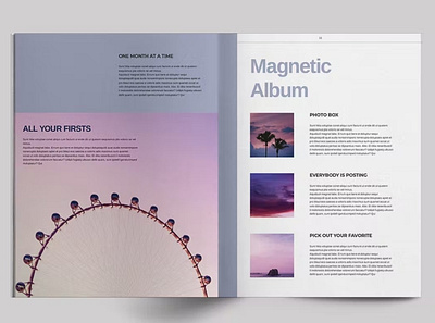 Free Purple Photo Album Layout bleed brand branding brochure business catalog clean clear cool fashion indesign layout magazine magazine design magazine template minimal modern print print template template