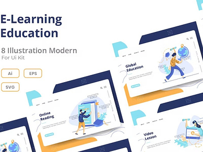 E-Learning Education Web Illustrations Set