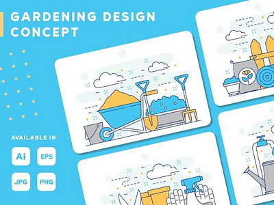 Gardening Concept Web Illustration Set