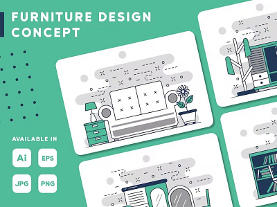 Furniture Concept Web Illustrations Set artwork brand identity brand illustration branding corporate branding corporate identity design illustration digital art digital illustration identity branding illustration design illustration designs illustrations design illustrator logo design visual identity web illustration