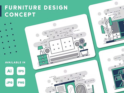 Furniture Concept Web Illustrations Set