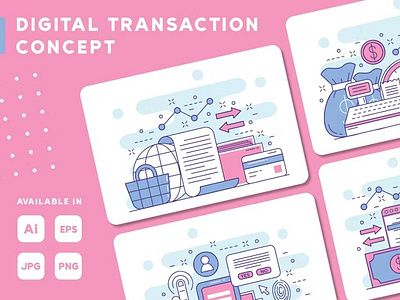 Digital Transaction Concept Web Illustrations Set