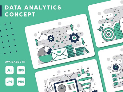 Data Analytics Concept Web Illustrations Set