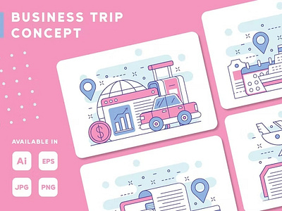 Business Trip Concept Web Illustrations Set