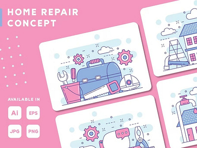 Home Repair Concept Web Illustrations Set