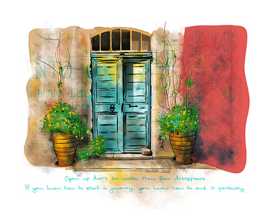 Mediterranean door art door illustration inspiration mediterranean quotes watercolor watercolours