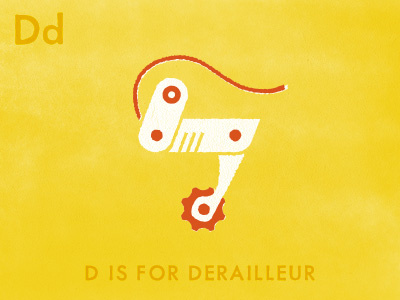 D is for Derailleur alphabet bicycle cycling derailleur yellow