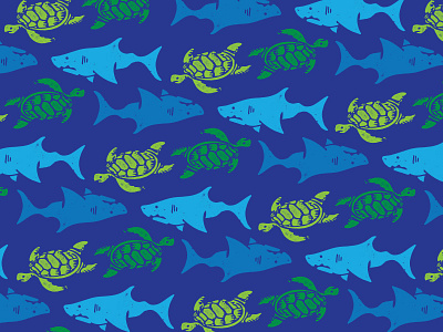 Turtles & Sharks blue green life aquatic marine ocean sea turtle shark turtle