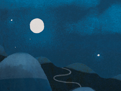 Night Rider blue gouache illustration moon mountains photoshop stars trail