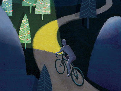 Night Rider II bikes christmas cycling holiday illustration night