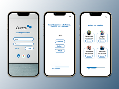 Curate App Onboarding UI Design app branding design graphic design iconography logo mobile networking onboarding social media splash screens ui user interface ux