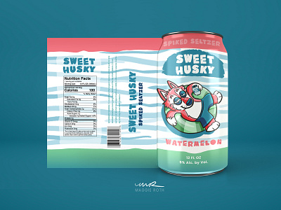 Sweet Husky Spiked Seltzer animal beer can beer label can cartoon childrens illustration husky drawing illustration label label art mock up product design seltzer can surface art