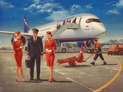 Ready for Takeoff x Aeroflot 50s aviation boardgame illustration retro vintage