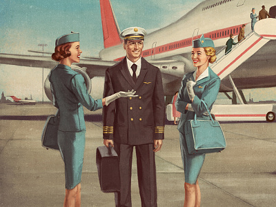 Box cover aircraft aviation boeing captain illustration pan am retro stewardess vintage