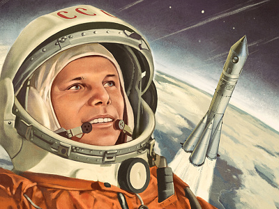 Yuri Gagarin illustration retro space vintage