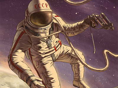 Alexey Leonov astronaut boardgame earth illustration retro space stars vintage