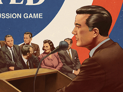 Elected board game cover illustration politics president retro vintage